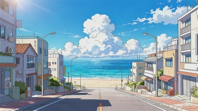 唯美动漫海边小镇