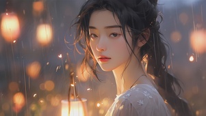 4K,雨天，清纯文艺古风美女