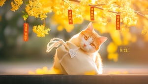 秋天祈福的猫咪