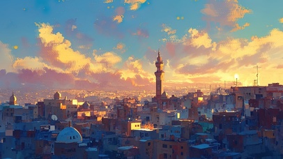 黄昏异域风情城市建筑