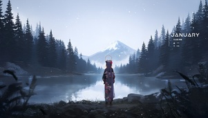 唯美湖泊雪景少女