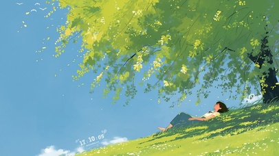盛夏青草地女孩