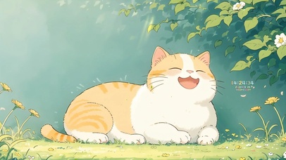 开心绿叶下猫咪