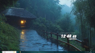 护眼雨天竹林桌面主题