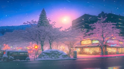 樱花街道风雪
