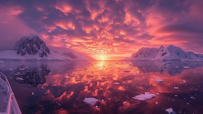 落日南极浮冰海面