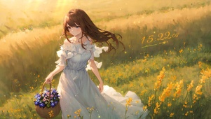 夏日采花少女