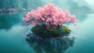 湖中的樱花树