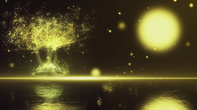 4k金色粒子树水面倒影