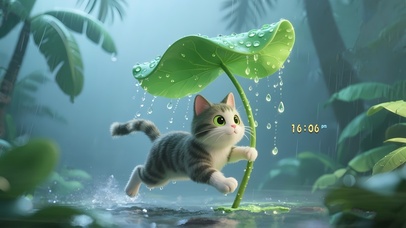 荷叶躲雨猫咪