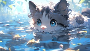 小猫追鱼