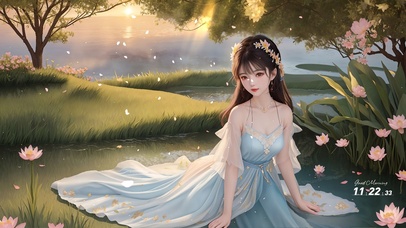 清新荷花池女孩