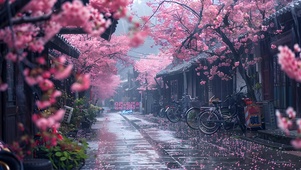 桃花山水如画