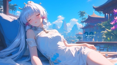 午休可爱银发少女