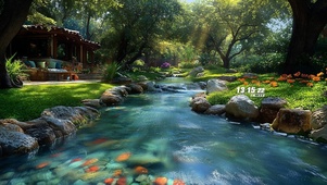 户外山水溪流村庄