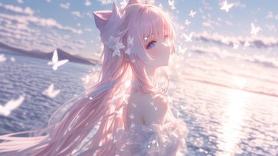 雪墨壁纸丨心海丨海边少女丨