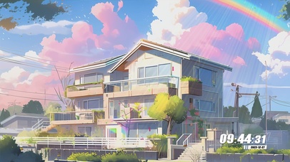 护眼晚霞房屋景色