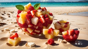海滩上的水果沙拉