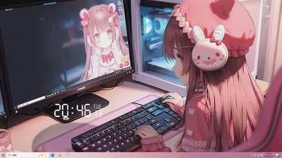 电脑旁边的女孩