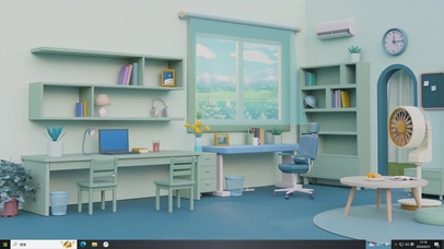 3D绿色风景书架桌面壁纸