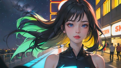 唯美城市街道夜空少女