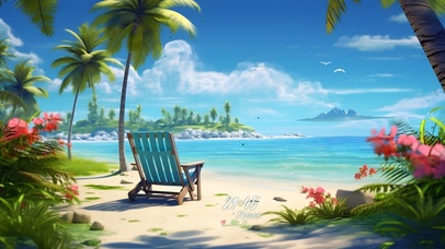 夏日清凉海边沙滩