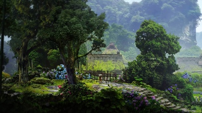 4K雨天森林村庄小路