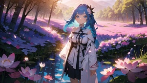 花海蓝发少女