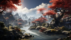 枫林溪流