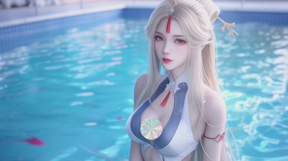 眨眼动态-泳池可爱女孩