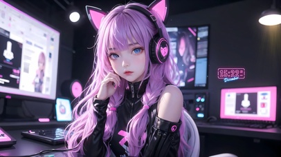 可爱紫发电竞女孩