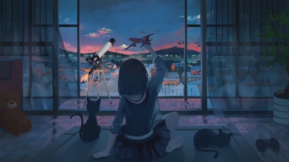 仰望窗外的少女