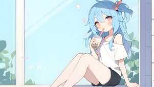 窗前喝茶