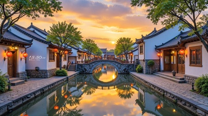 晚霞小桥流水人家