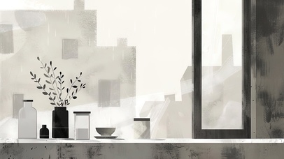 黑白窗台的小雨滴