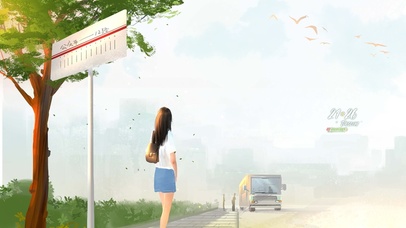 （免费壁纸）女孩等车