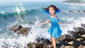 海边短发女孩