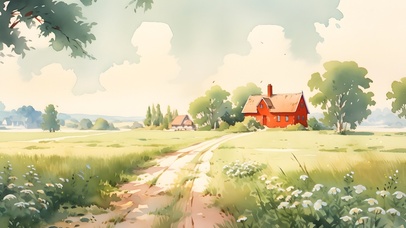 水彩 记忆里的田野