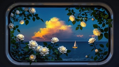 浪漫玫瑰车窗海景