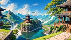 唯美青山凉亭