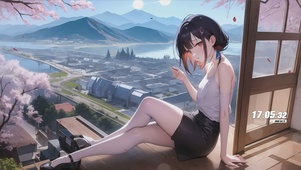 樱花树下女孩