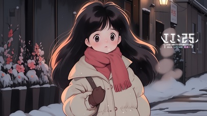 冬日街道小女孩