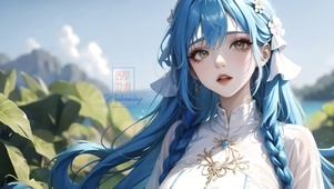 可爱蓝发麻花少女