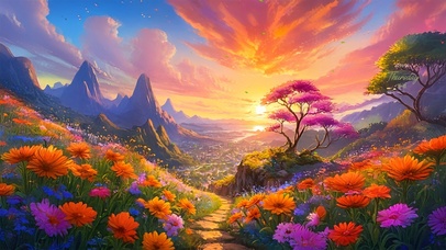 唯美山野小镇花海