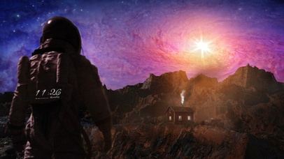 外星山上的小屋和宇航员