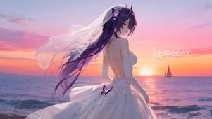晚霞海边新娘