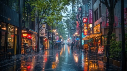 阴雨天气中的治愈街景