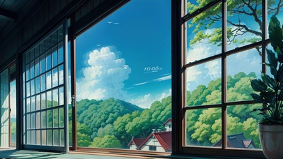 4K唯美动漫窗外美景