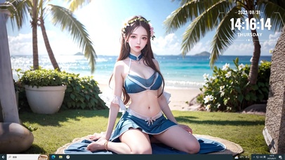 黑长直海边美少女