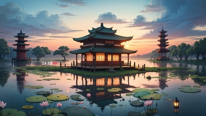 4K唯美古风夕阳落日荷塘